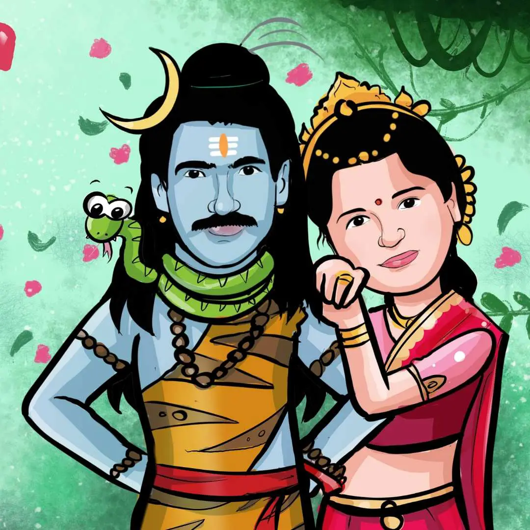 Shiva parvathi caricature - gifts for couples Shiva parvathi digital caricature - gifts for couples