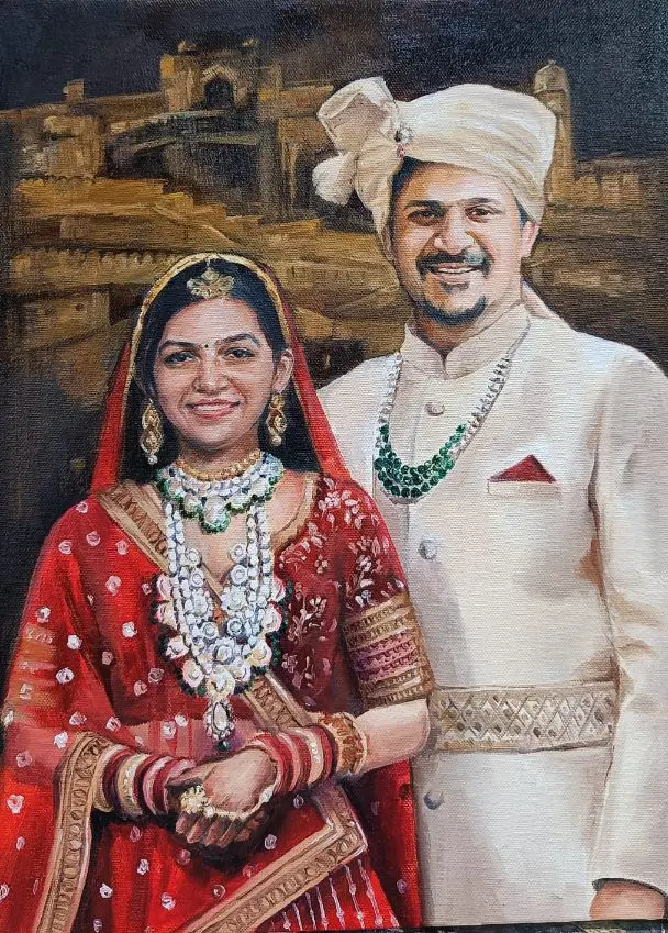Wedding Couple oil painting portrait Wedding Couple oil painting portrait