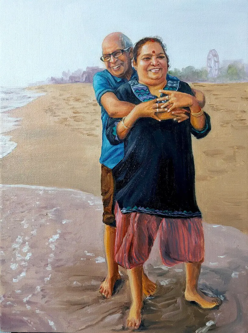 Couple on Beach oil painting portrait Couple on Beach oil painting portrait