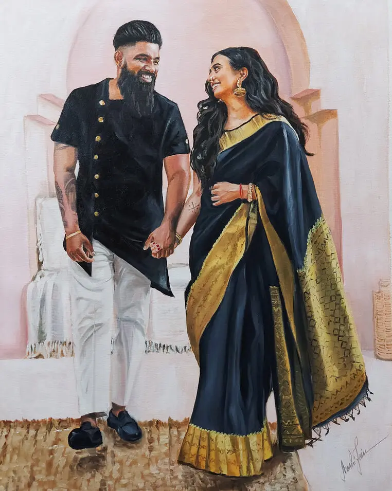 south indian couple oil painting portrait south indian couple oil painting portrait