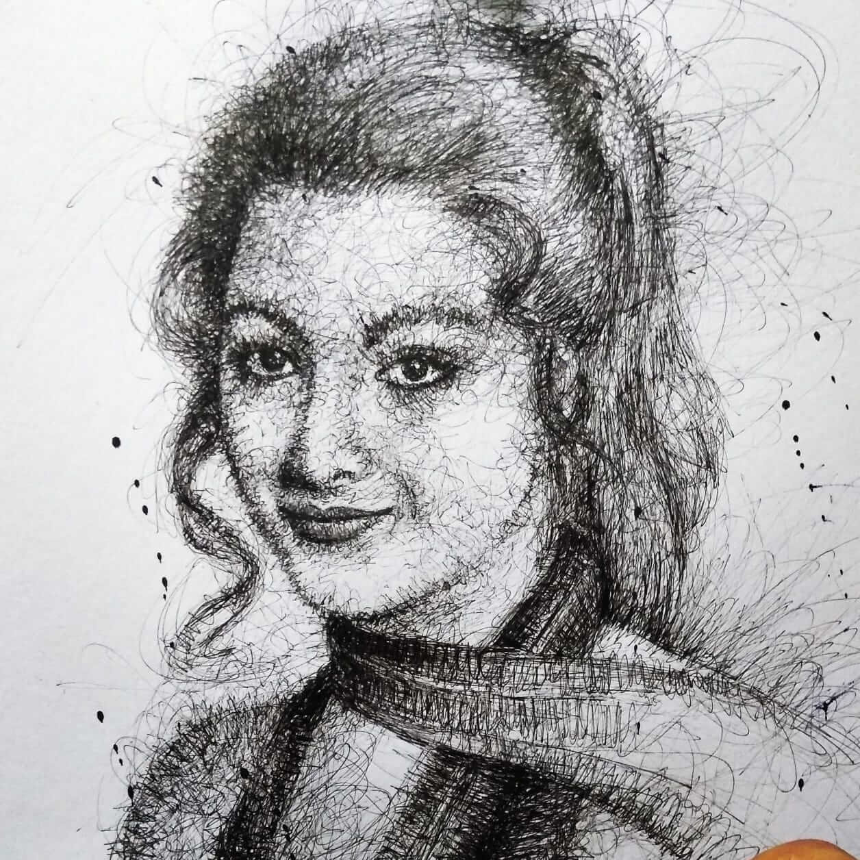 Handmade Scribble Pencil Sketch Stoned Santa