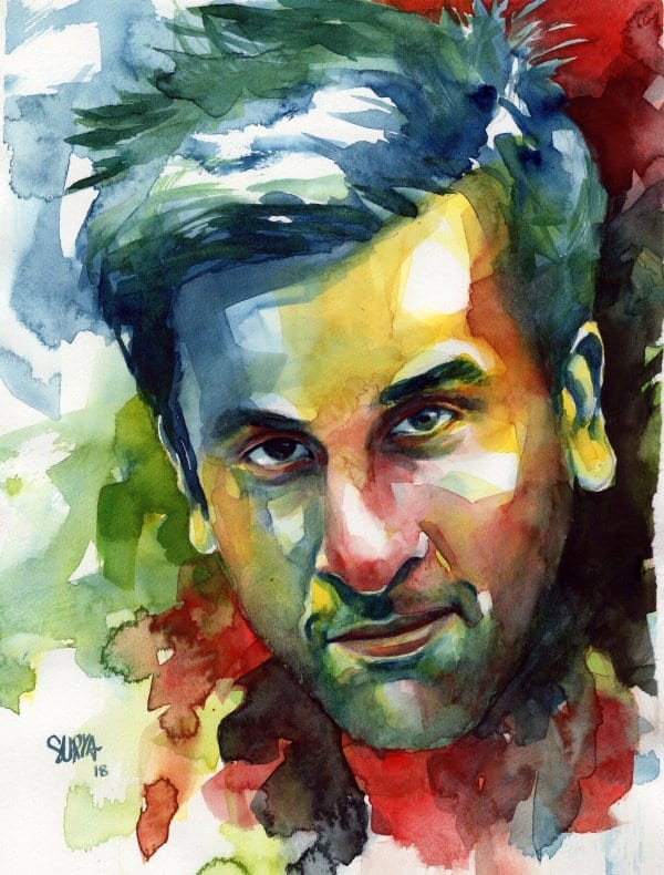 ranbir abstract watercolor portrait handmade