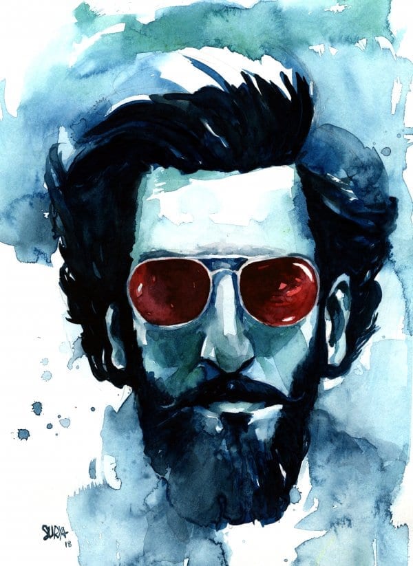 ranveer singh handmade watercolor portrait