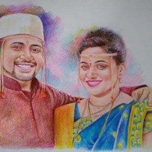 handmade color pencil portrait couple by Koushik Mondal