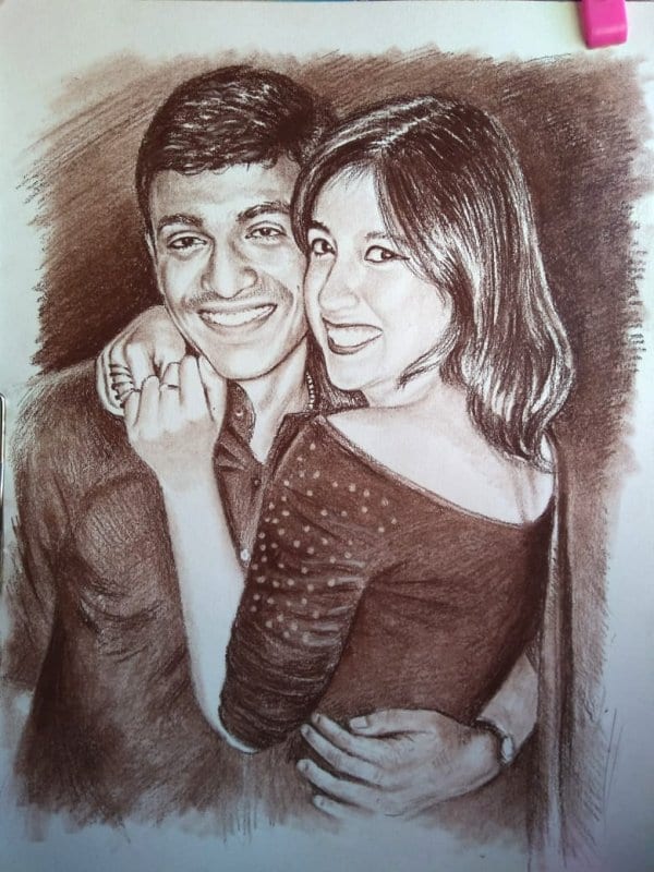 handmade charcoal couple portrait