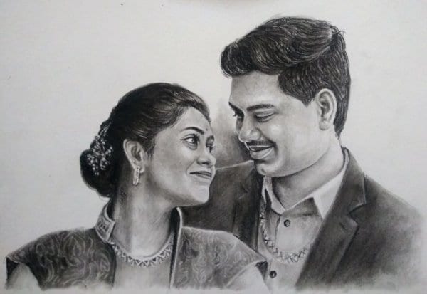 handmade charcoal portrait couple by stoned santa