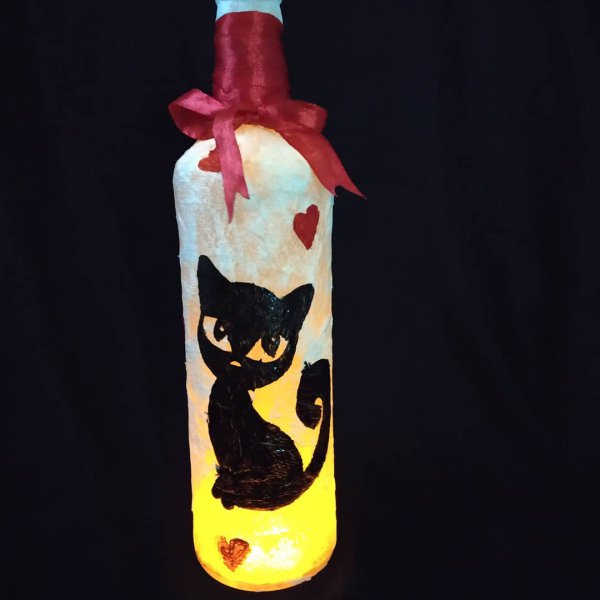 Cat Themed Painted Bottle by Batliwali