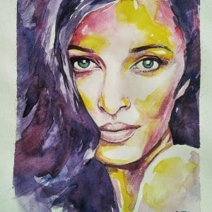 Aishwarya Rai Bachchan Watercolour Portrait by Surya Shetty