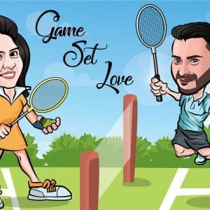 Badminton Couple Caricature