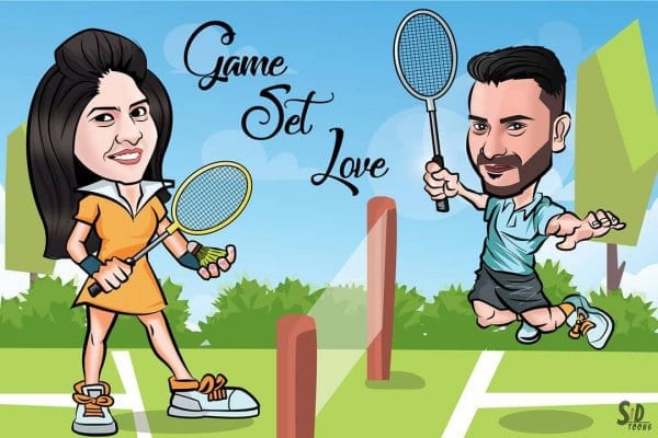 Badminton Couple Caricature