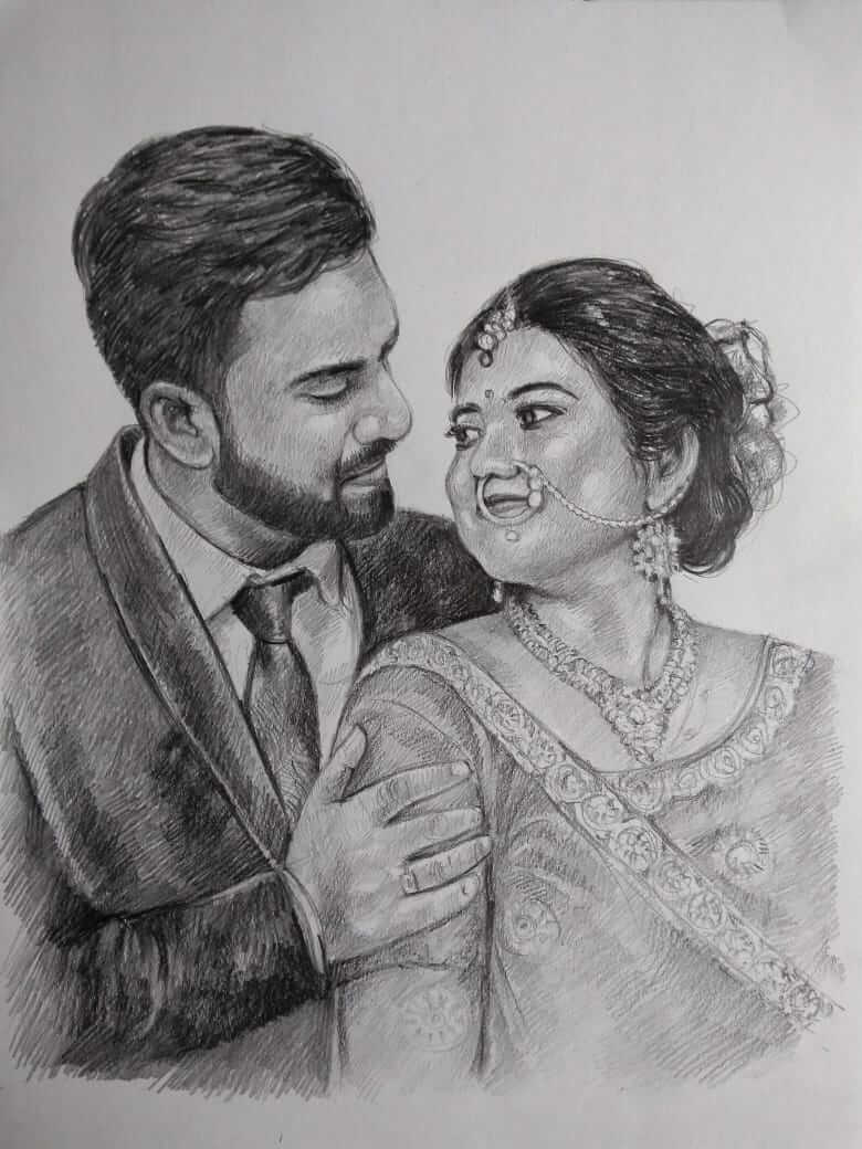 Couple Wall Art Print / Couple Charcoal Sketch 