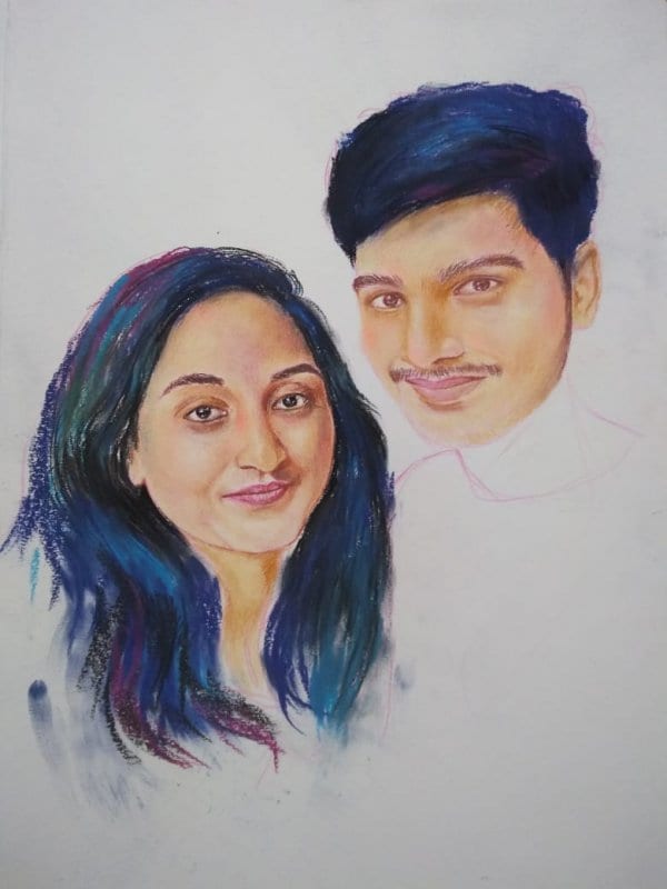 Couple Pastel Colour Portrait in Progress by Koushik