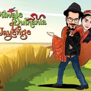 DDLJ Themed Couple Caricature