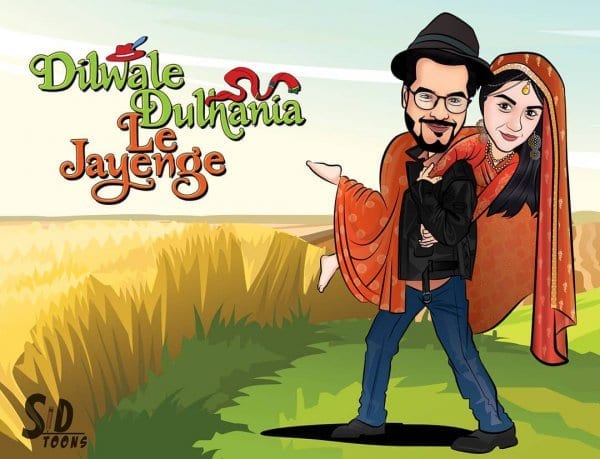 DDLJ Themed Couple Caricature