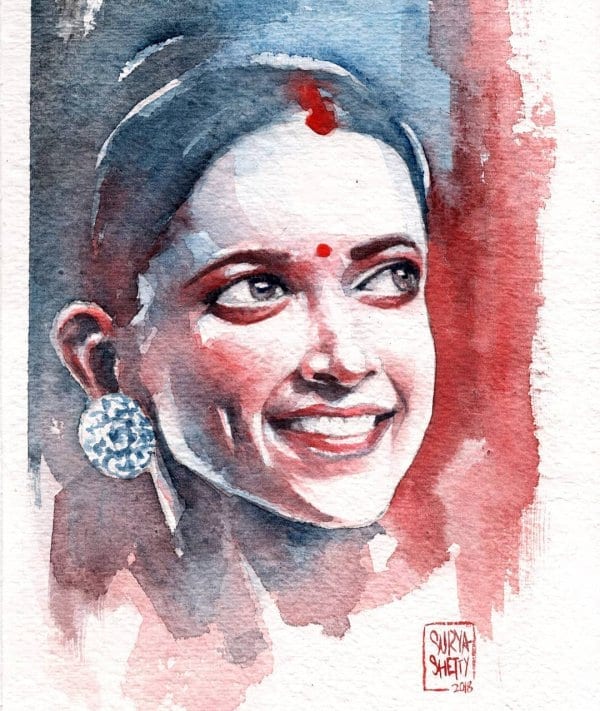 Deepika Padukone Watercolour Portrait by Surya Shetty
