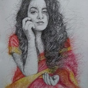 Girl in Saree Scribble Portrait by Koushik