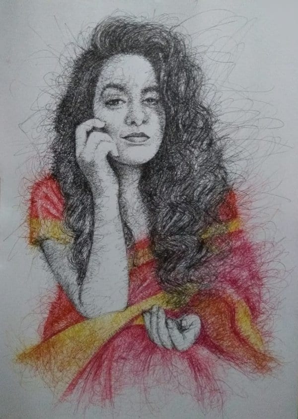 Girl in Saree Scribble Portrait by Koushik