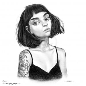 Girl with Tattoos Highly Detailed Caricature