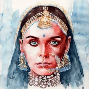 Indian Bride Watercolour Portrait by Surya Shetty