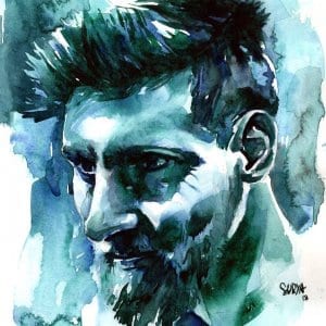 Leo Messi Watercolour Portrait by Surya Shetty