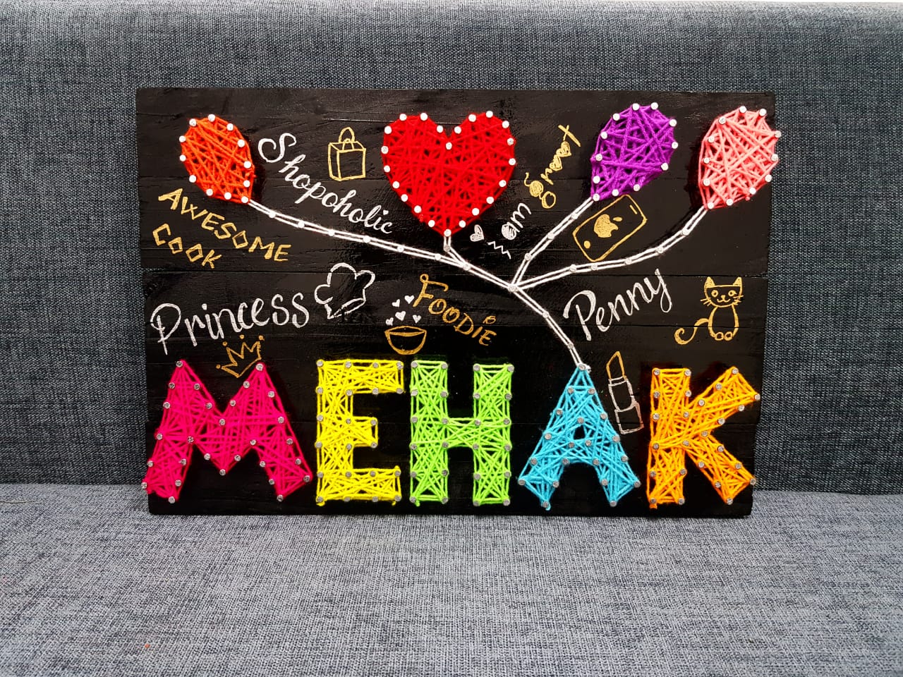 Mehak's Name String Art by Sonal Malhotra - Stoned Santa