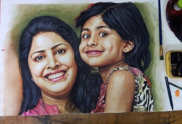 Mom and Daughter Hyper Realistic Portrait by Ajay Rathod