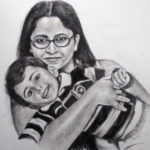 Mother and Son Charcoal Portrait by Koushik