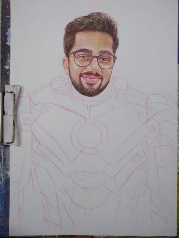 Personalised Iron Man Colour Portrait in Progress by Koushik