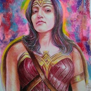 Personalised Wonder women Colour Portrait with Pastel Background by Koushik