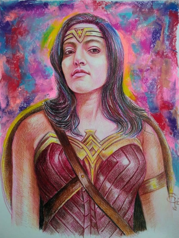 Personalised Wonder women Colour Portrait with Pastel Background by Koushik