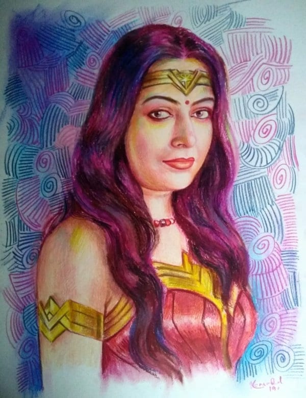 Personalised Wonder Woman Colour Portrait by Koushik