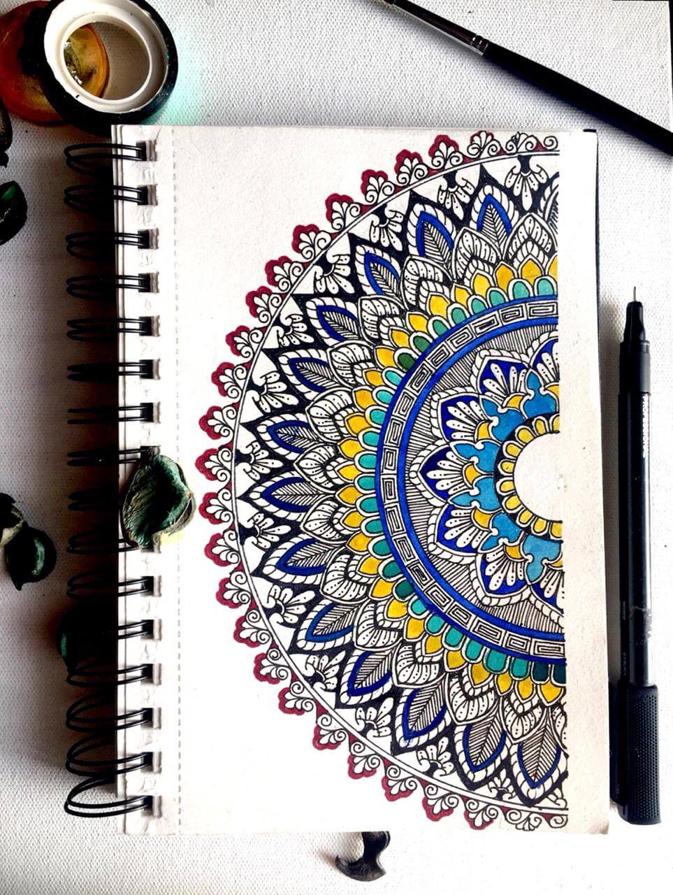 Sapphiric Mandala Art Notebook with Canary tones by Richa S