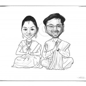 South Indian Couple Highly Detailed Caricature