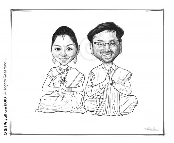 South Indian Couple Highly Detailed Caricature