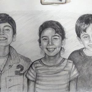 Three Friends Charcoal Portrait by Koushik