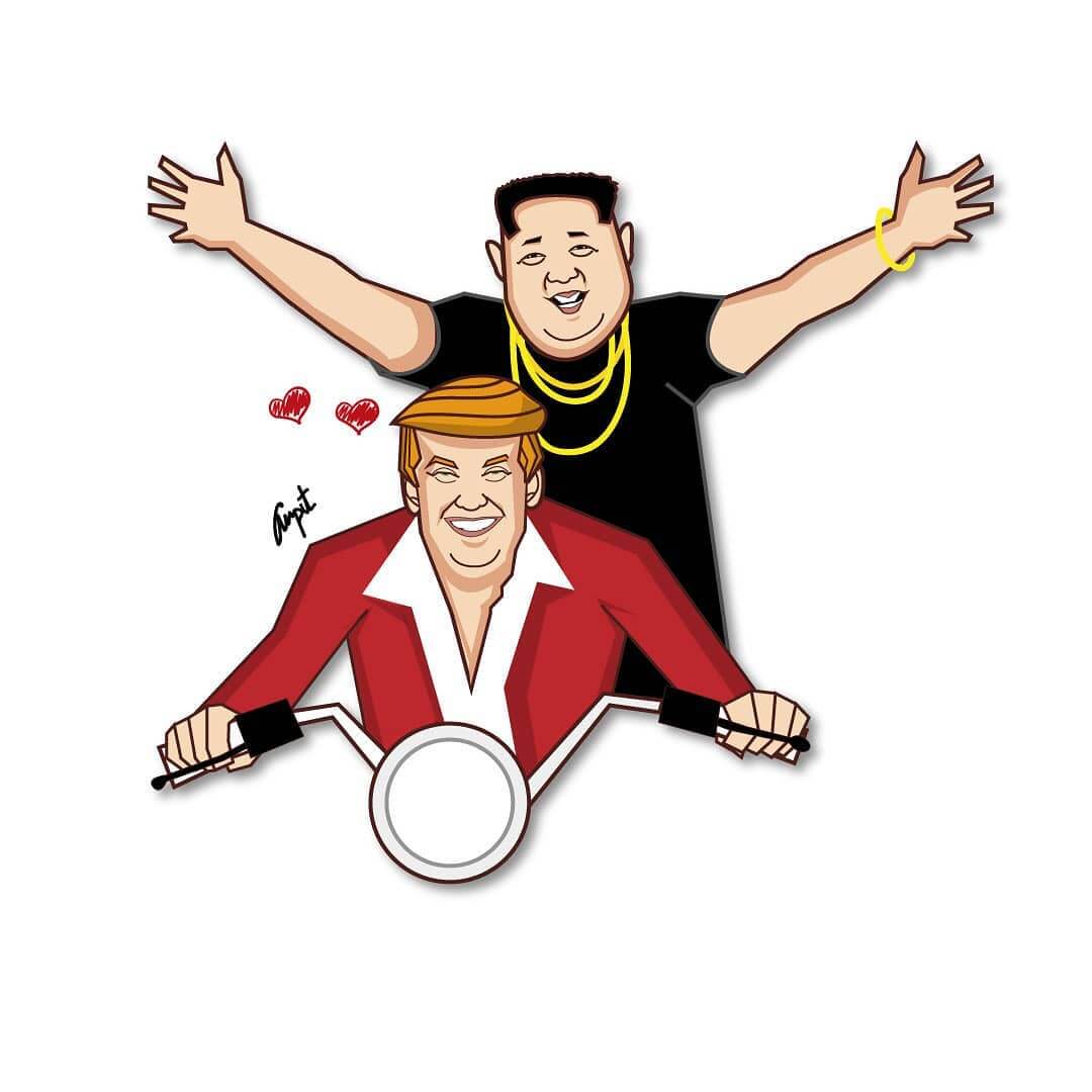 Trump and Kim Caricature by Arpit Dudwewal - Stoned Santa