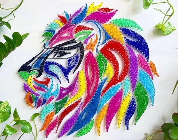 abstract lion string art