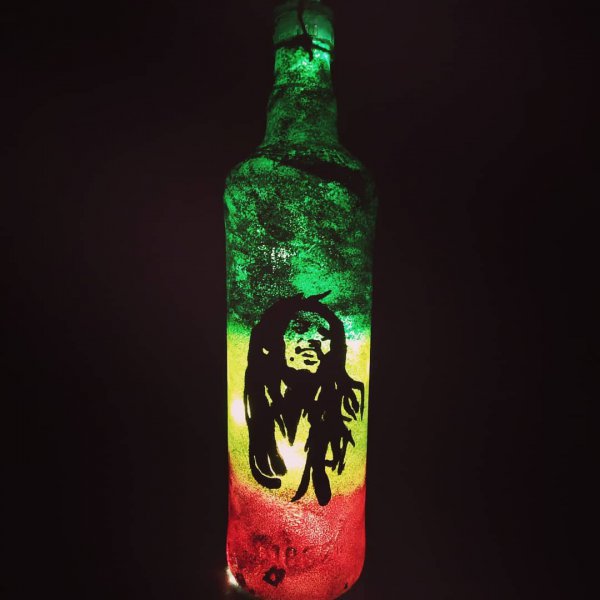 Bob Marley Themed Painted Bottle by Batliwali
