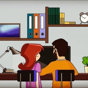 group study couple caricature