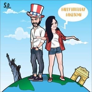 happy birthday couple caricature