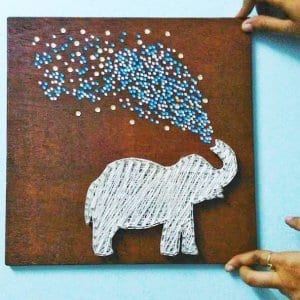 happy elephant water string art