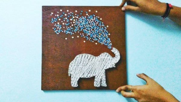 happy elephant water string art