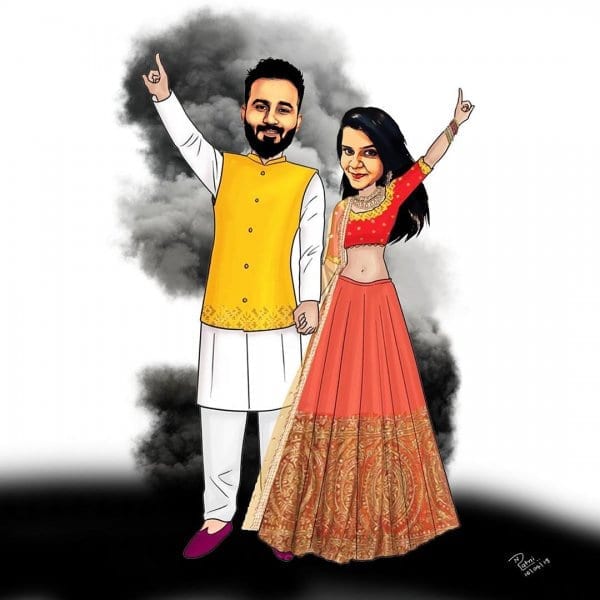 indian wedding couple caricature