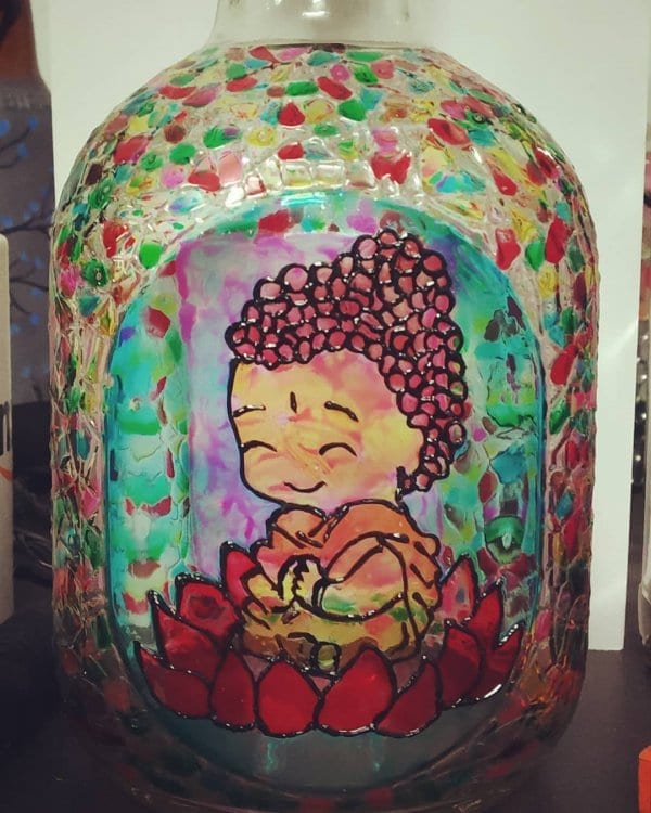 Happy Monk Themed Painted Bottle by Batliwali