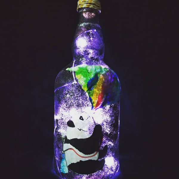 panda hand painted bottle
