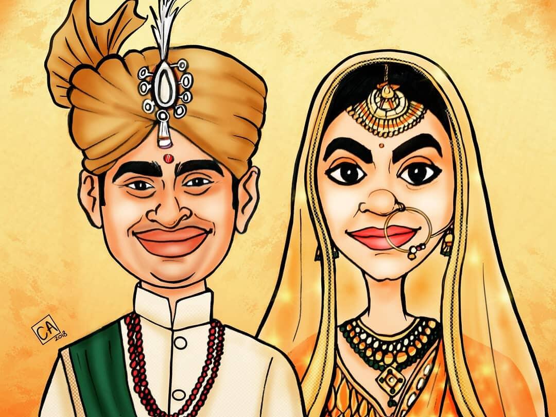 Couple Caricature by Chetan - Stoned Santa Couple Caricature by Chetan - Stoned Santa
