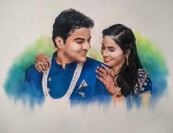 Couple-Color-Portrait-Kaustubh-Handmade Portrait- Stoned Santa