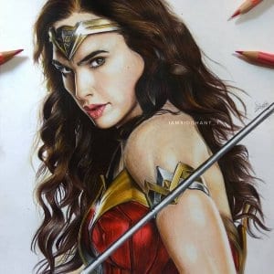 Gal Gadot-Wonder-woman-Pencil Portrait-Hyper Realistic Portrait-Siddhant-Stoned Santa