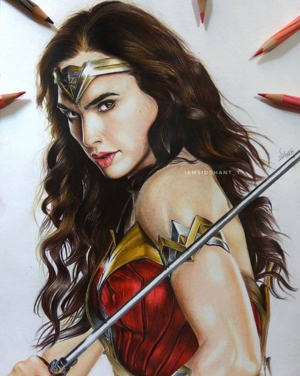 Gal Gadot-Wonder-woman-Pencil Portrait-Hyper Realistic Portrait-Siddhant-Stoned Santa