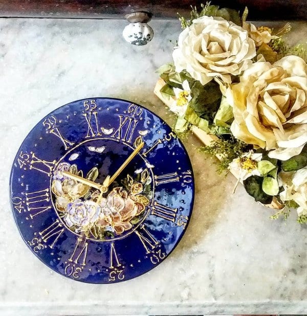 Hand Painted Blue and Gold Table Clock